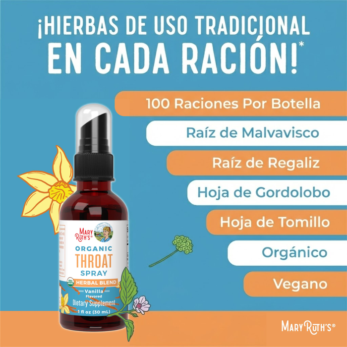 Spray para Garganta Orgánico Sabor Vainilla (1 fl oz 30 ml), MaryRuth's