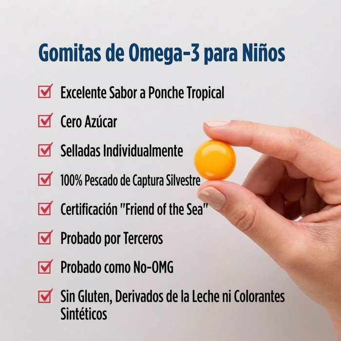 DHA para Niños sin Azúcar Sabor Ponche Tropical (30 Gomitas), Nordic Naturals