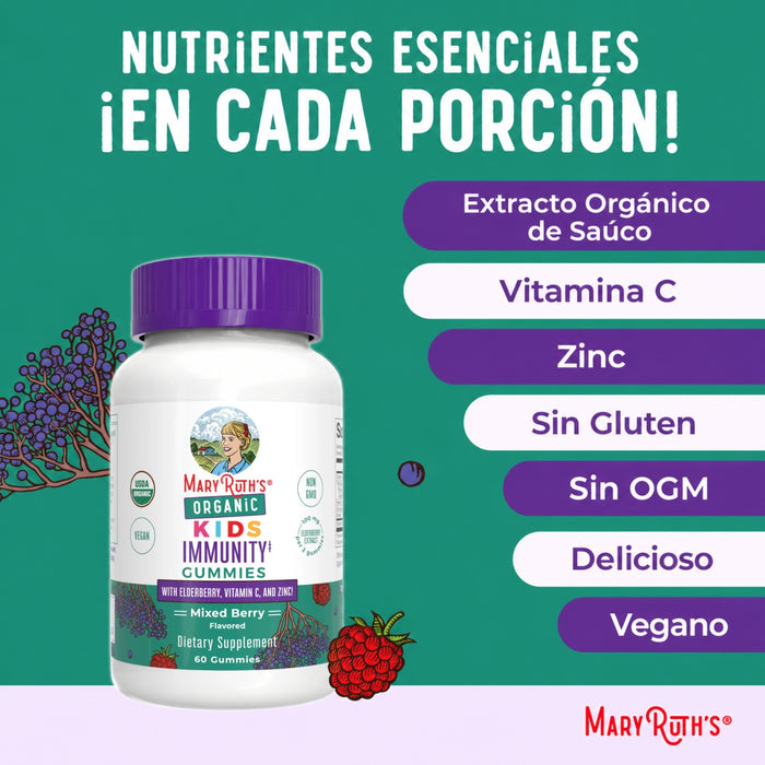 EX Inmunidad Para Niños Organica Sabor Frutos Rojos (60 gomitas), Mary Ruth´s