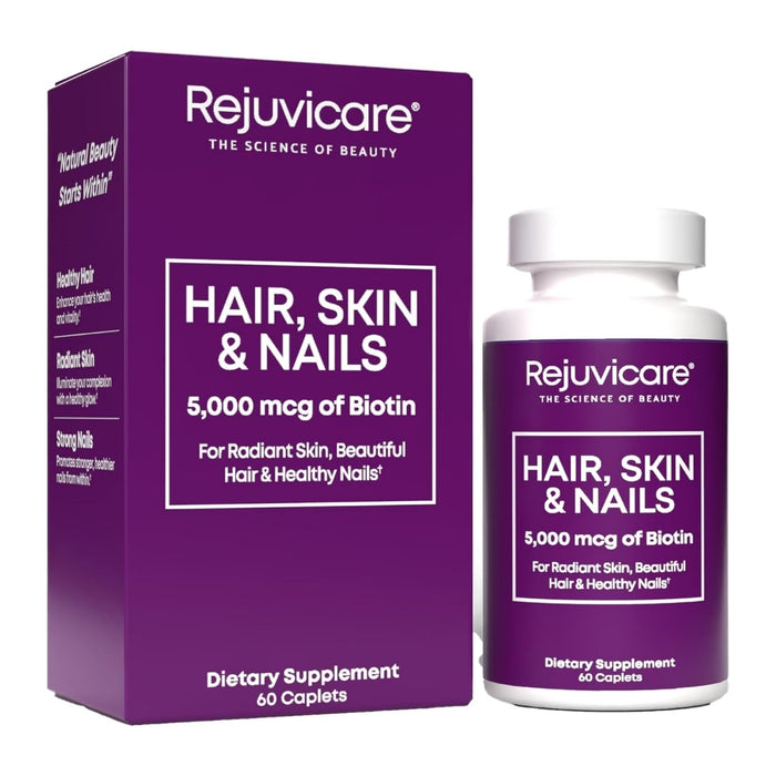 Biotina 5000 mcg para Cabello, Piel y Uñas Rejuvicare® (60 caplets), Windmill