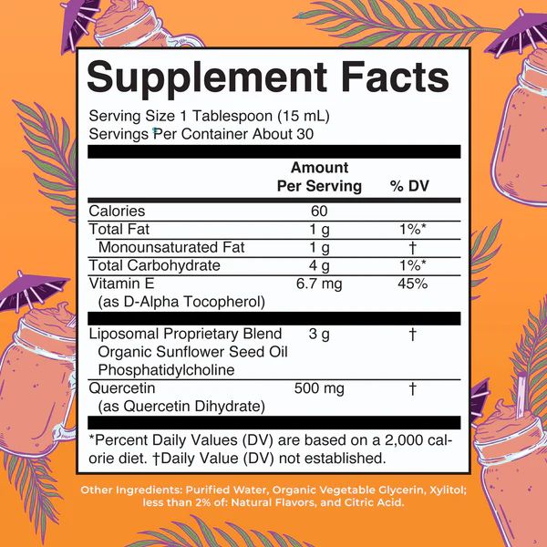 Quercetina Liposomal Sabor Tropical Smoothie, Liquido 450 ml (15.22 fl oz), Mary Ruth's