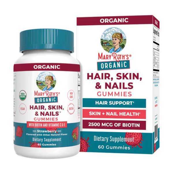 Cabello Piel y Uñas Sabor Fresa (60 gomitas), Mary Ruth's