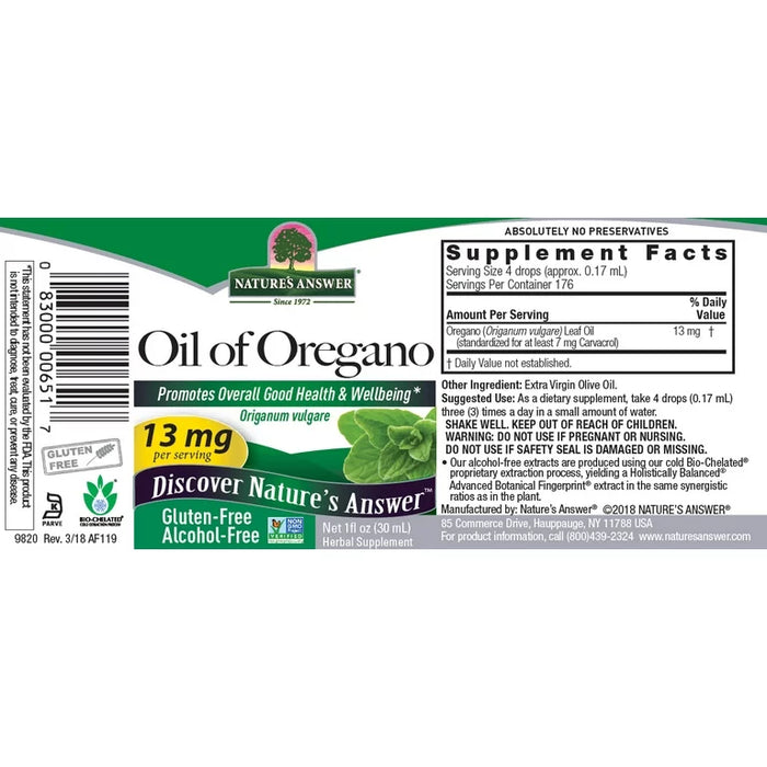 Aceite de Orégano (1 fl oz 30 ml), Nature's Answer