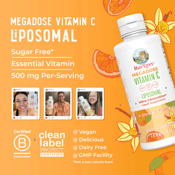 Vitamina C Liposomal Sabor Naranja y Vainilla, Liquido 225 ml (7.6 fl oz), Mary Ruth's