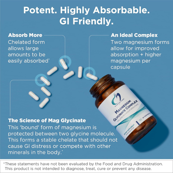 Complejo de Glicinato de Magnesio (60 veg caps), Designs for Health