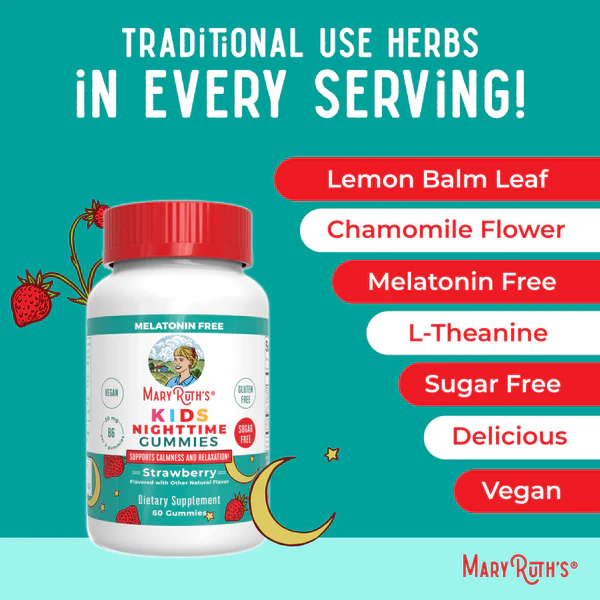 Ayuda para Dormir para Niños sin Melatonina (60 gomitas), Mary Ruth´s