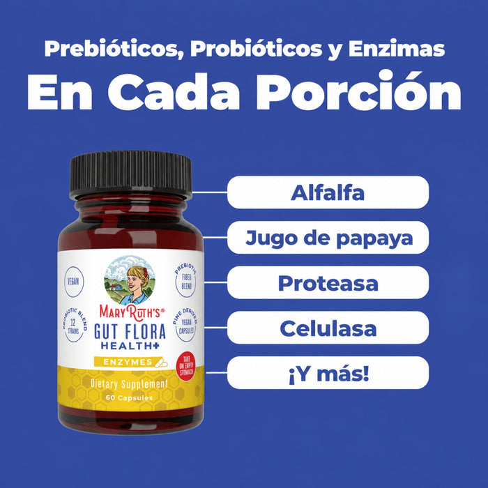 EX Gut Flora Health Probiótico + Prebiótico+ Enzimas (60 caps), MaryRuth's