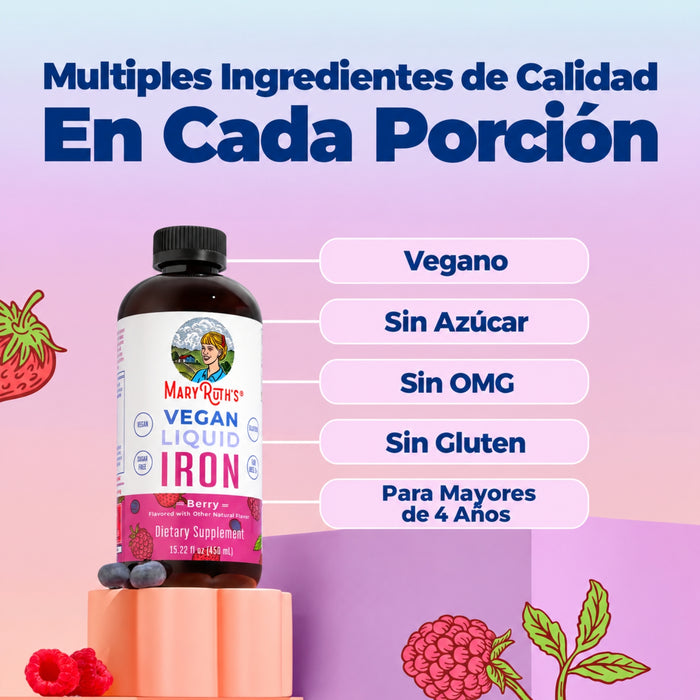 Hierro Prenatal y Posnatal Sabor Frutos Rojos, Liquido 450 ml (15.22 fl oz), Mary Ruth's