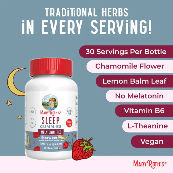 Gomitas para Dormir Adultos sin Melatonina Sabor Fresa (60 gomitas), Mary Ruth´s