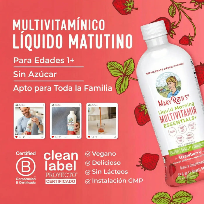 Multivitaminico Matutino Sabor Fresa, Liquido 946 ml (32 fl oz), Mary Ruth's