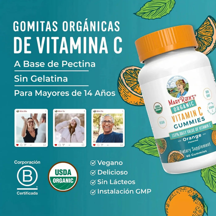 Vitamina C Organica Para Niños Sabor Naranja (60 gomitas), Mary Ruth´s
