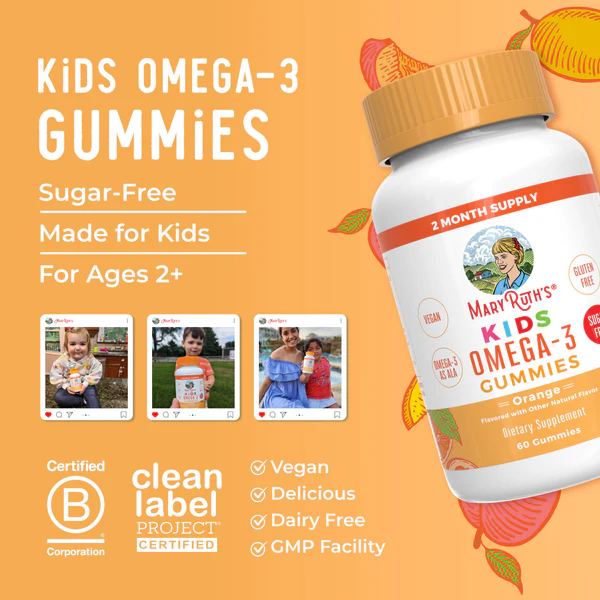Omega-3 Vegano Para Niños (60 gomitas), Mary Ruth´s