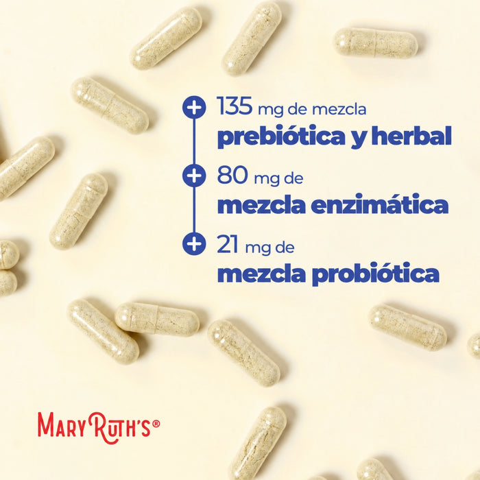 EX Gut Flora Health Probiótico + Prebiótico+ Enzimas (60 caps), MaryRuth's