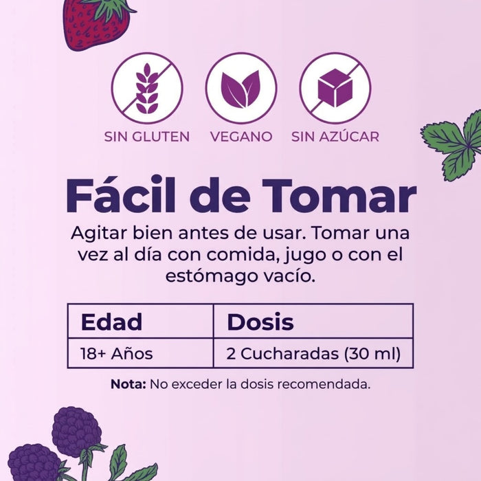 Multimineral Nocturno + Renovacion de Piel Sabor Frutos Rojos, Liquido 450 ml (15.22 fl oz), Mary Ruth's