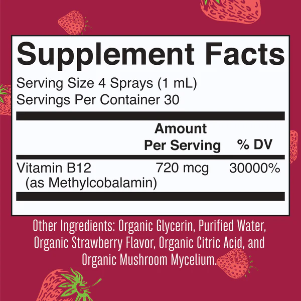 Vitamina B12 Organica 720 mcg Sabor Fresa, Liquido 30 ml (1 fl oz), Mary Ruth's