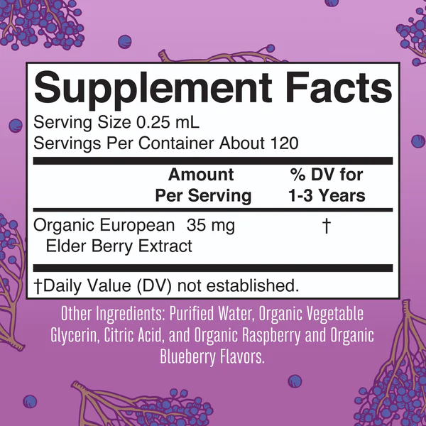 Elderberry Organico para Infantes Sabor Frambuesa Arandanos, Liquido (1 fl oz 30 ml), Mary Ruth's