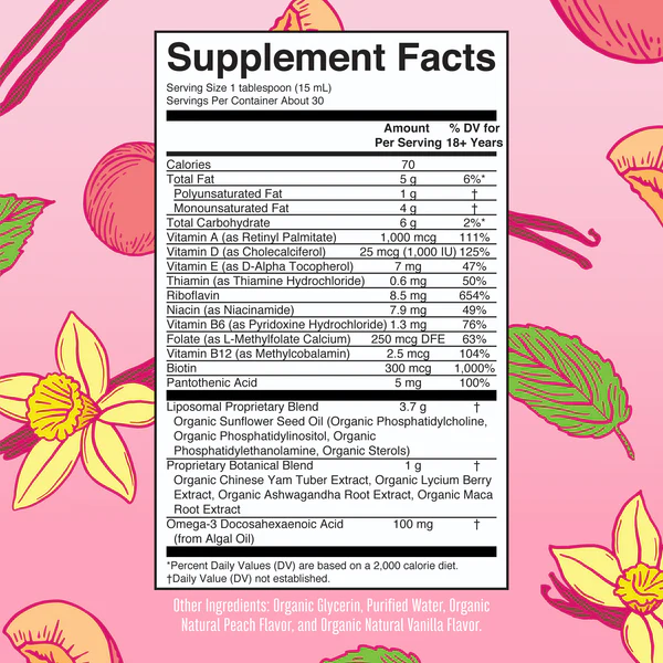 Multivitaminico Liposomal Organico para Mujeres Sabor Vainilla Durazno (15.22 fl oz 450 ml), Mary Ruth's