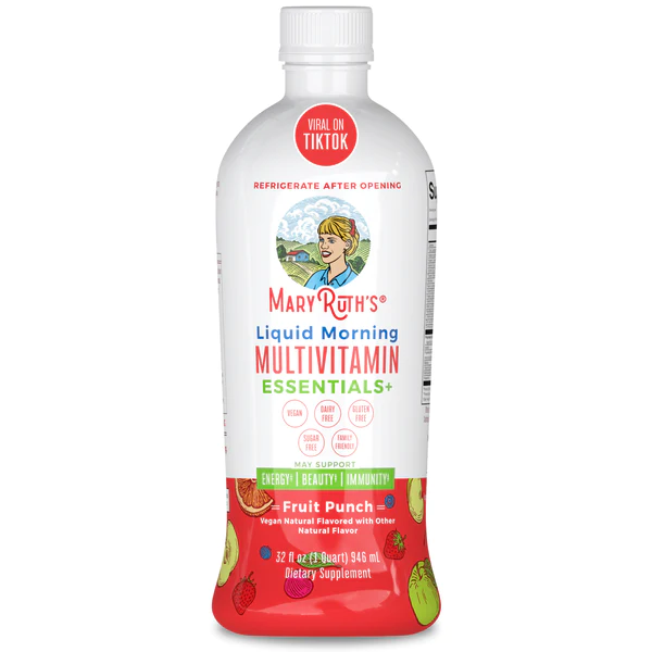Multivitaminico Matutino Sabor Ponche de Frutas sin Azucar, Liquido 946 ml (32 fl oz), Mary Ruth's