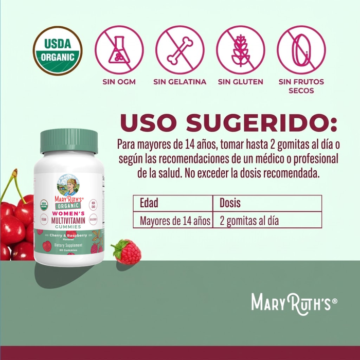 MultivitamínicO Orgánico para Mujeres Sabor Cereza y Frambuesa (60 gomitas), MaryRuth's