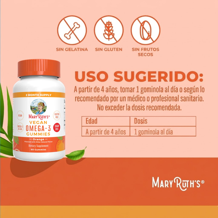 Omega-3 Vegano Sabor Naranja (60 gomitas), Mary Ruth's