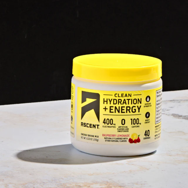 Electrolitos Clean de Hidratacion + Energía Sabor Frambuesa Limonada (8.32 oz 236 g), Ascent