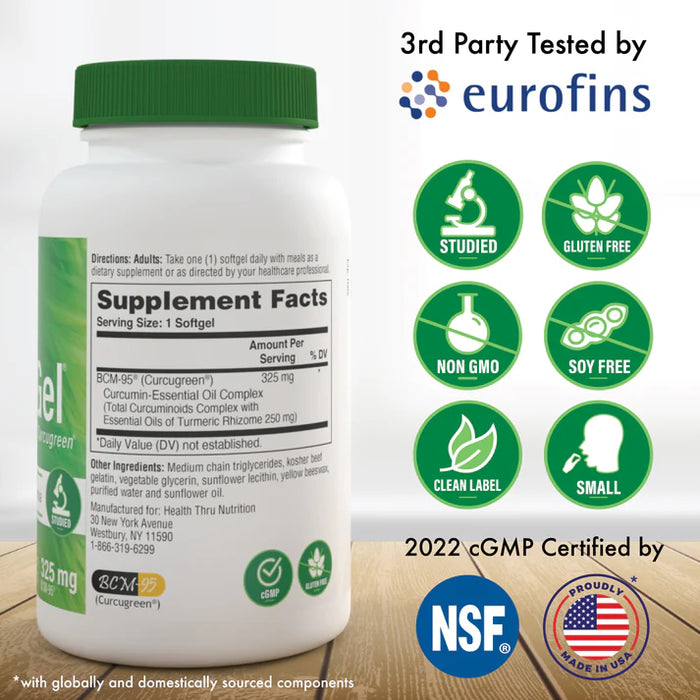 Cúrcuma, Curcu-Gel, 325mg (60 caps), Health Thru Nutrition