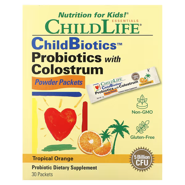 Probioticos con Calostro para Niños ChildBiotics, Polvo (30 Pack/2 g), Child Life