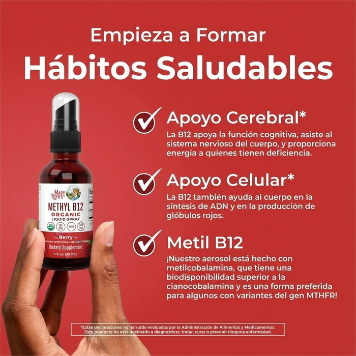 Metilo B12 Organico Sabor Berry, Spray 30 ml (1 fl oz), Mary Ruth's