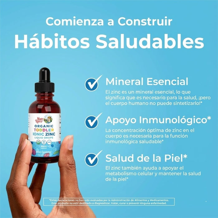Zinc Ionico Organico para Niños Toddlers, Liquido 60 ml (2 fl oz), Mary Ruth's