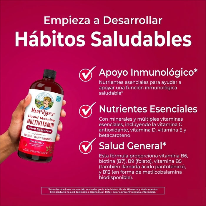 Mary Ruth's Multivitaminico Matutino Sabor Frambuesa, Liquido 887 ml (30 fl oz)