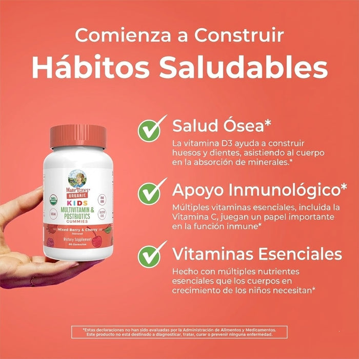 Multivitaminico Organico + Postbioticas para Niños (60 gomitas), Mary Ruth´s