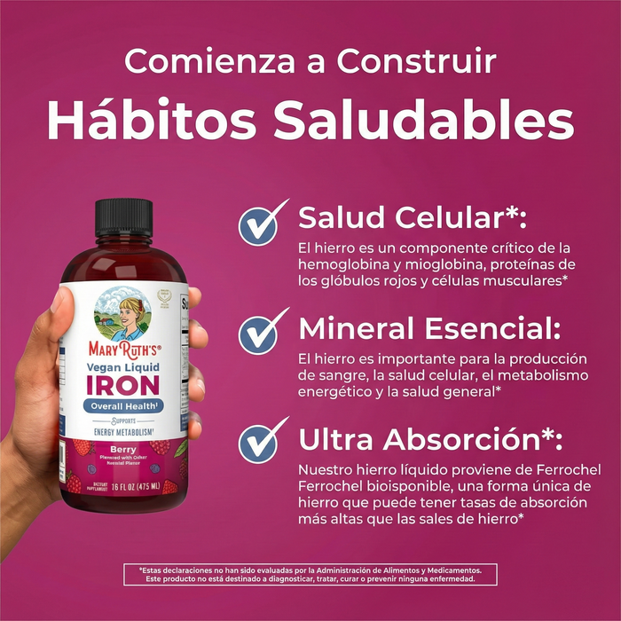 Hierro Liquido Sabor Frutos Rojos 450 ml (15.22 fl oz), Mary Ruth's