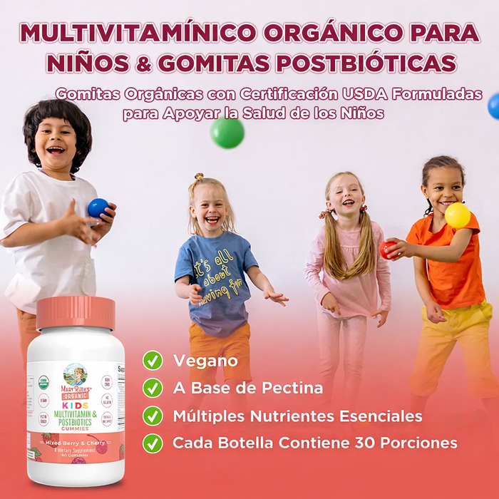 Multivitaminico Organico + Postbioticas para Niños (60 gomitas), Mary Ruth´s