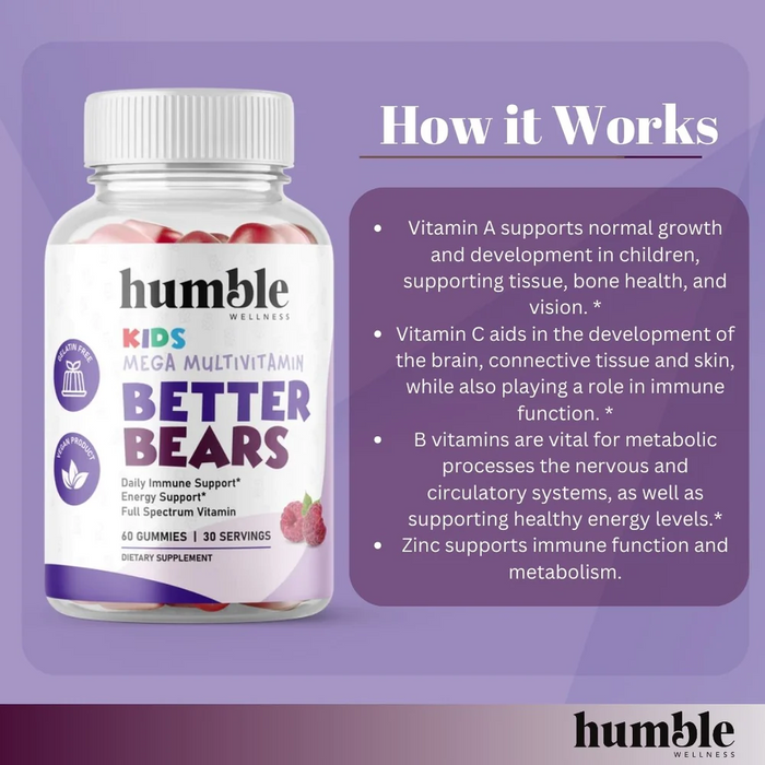 Multivitaminico para Niños, Better Bears (60 gomitas), Humble