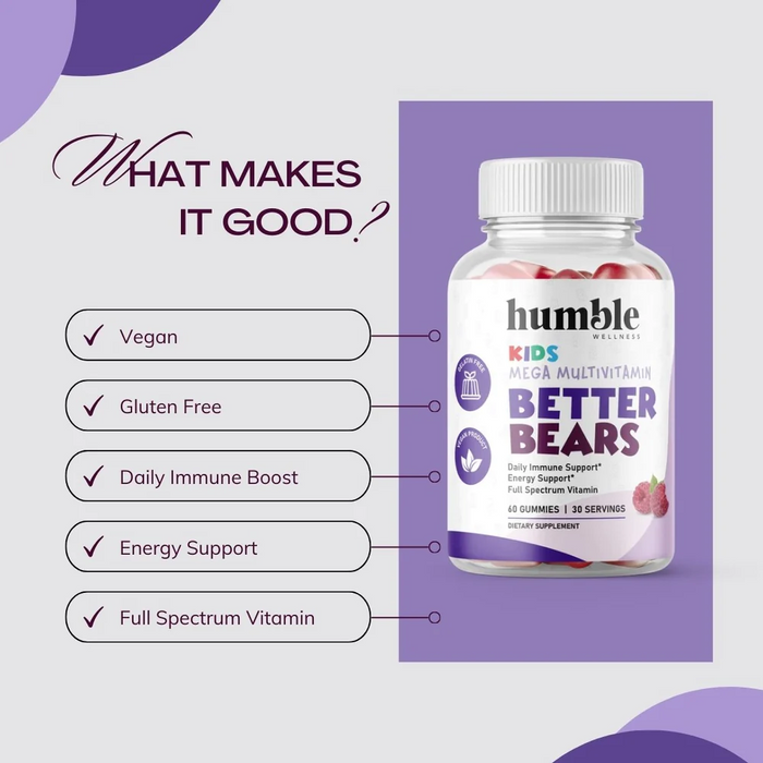 Multivitaminico para Niños, Better Bears (60 gomitas), Humble