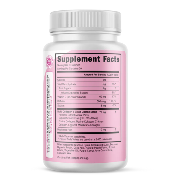 Colageno Multiple + Biotina + Vitamina C+ Silica + Acido Hialuronico (60 gomitas), Humble