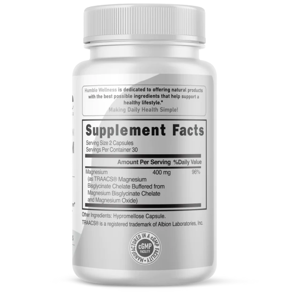 Glicinato de Magnesio de Alta Absorcion 400 mg (60 caps), Humble