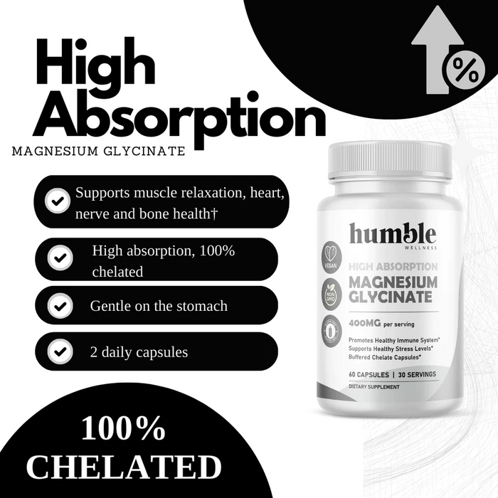 Glicinato de Magnesio de Alta Absorcion 400 mg (60 caps), Humble