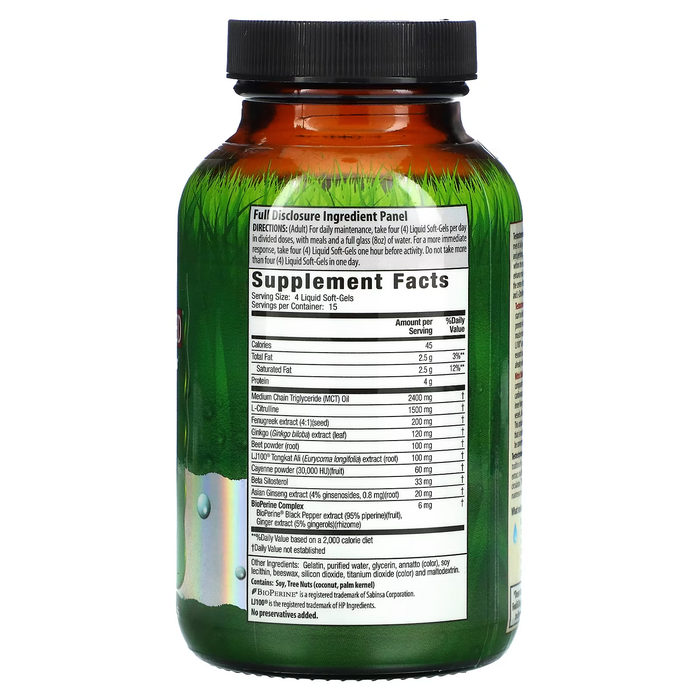Testosterona UP RED con Potenciador de Oxido Nítrico (60 softgels), Irwin Naturals
