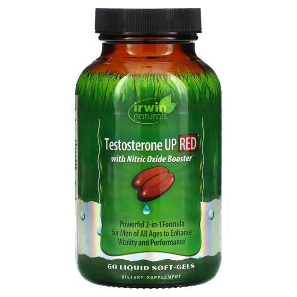Testosterona UP RED con Potenciador de Oxido Nítrico (60 softgels), Irwin Naturals