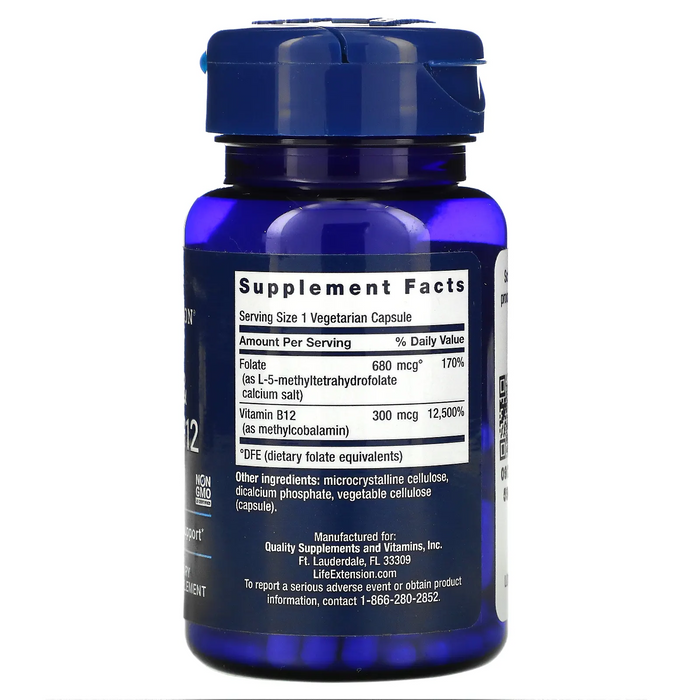 Folato Bioactivo y Vitamina B12 (90 veg caps), Life Extension