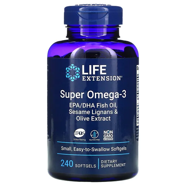 Super Omega-3 EPA/DHA Lignanos de Sésamo y Extracto de Oliva (240 softgels), Life Extension