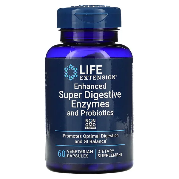 Enzimas Super Digestivas Mejoradas y Probioticos (60 veg caps), Life Extension