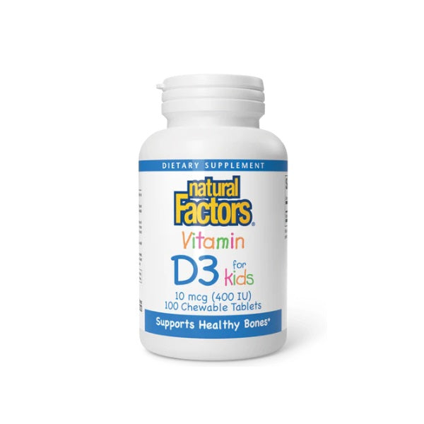 CC Vitamina D3 para Niños Sabor Fresa 10 mcg (400 IU) (100 tabs masticables), Natural Factors