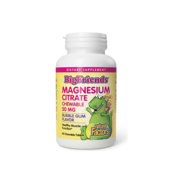 Citrato de Magnesio niños 50 mg BigFriends® (60 tabs masticables), Natural Factors