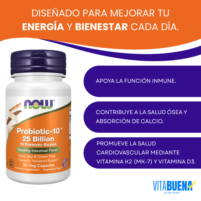 Now - Probiotico 25 Billones Probiotic-10™ (30 veg caps)