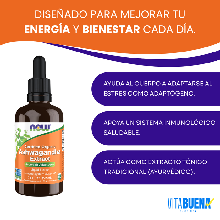 Ashwagandha Organica Extracto Liquido (2 fl oz 59 ml), Now
