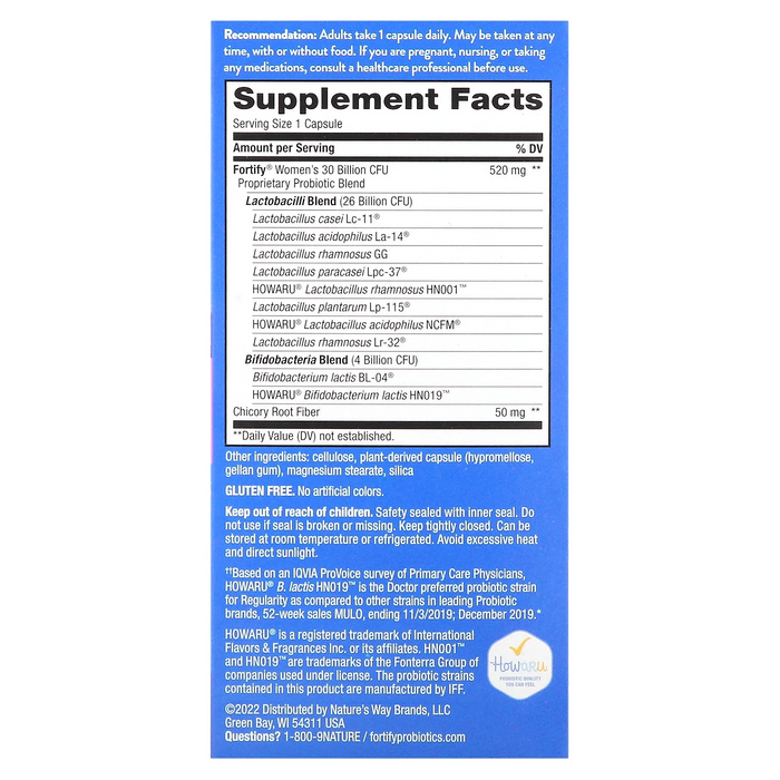 Probiótico Diario para Mujeres 30 Billion Fortify® (30 caps), Nature's Way