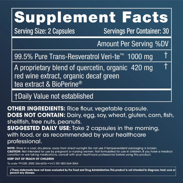 Trans Resveratrol Plus 1000 mg  (60 caps), ProHealth
