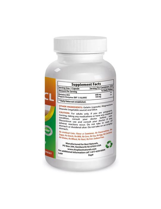 Betaina HCI 648 mg (250 caps), Best Naturals